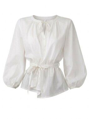 Vintage Blouse Sheer Puff Sleeves Belted Sears 70s